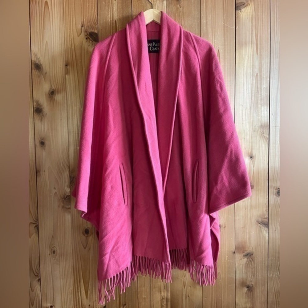 Anne Klein | 80s Vintage wool shawl fringe Cape